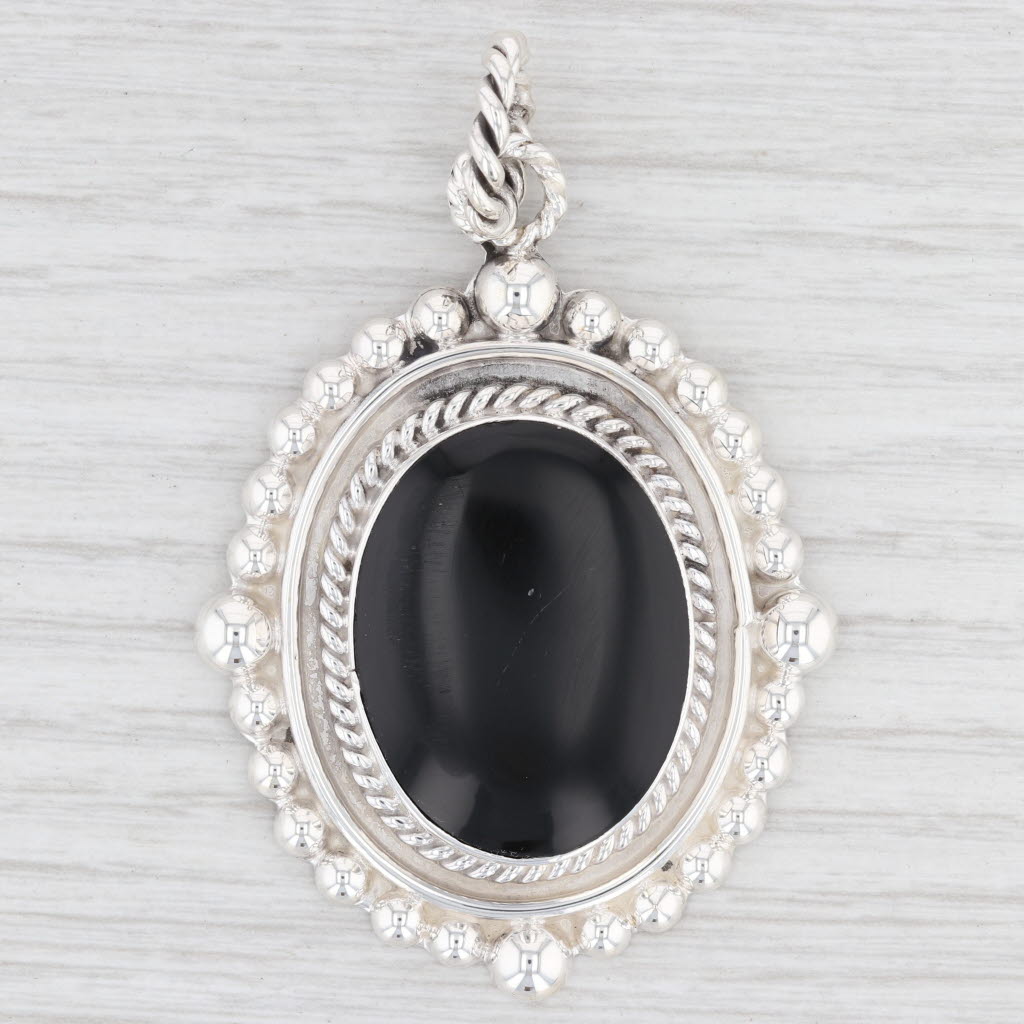 Light Gray New Black Resin Drop Pendant Sterling Silver Statement 925