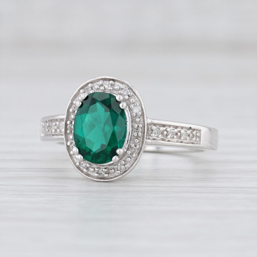 Light Gray New Lab Created Emerald Diamond Halo Ring 10k White Gold Sz 6.75 May Birthstone