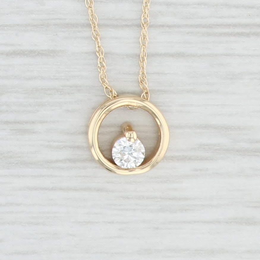 Light Gray New 0.10ct Diamond Circle Pendant Necklace 14k Yellow Gold 18" Rope Chain