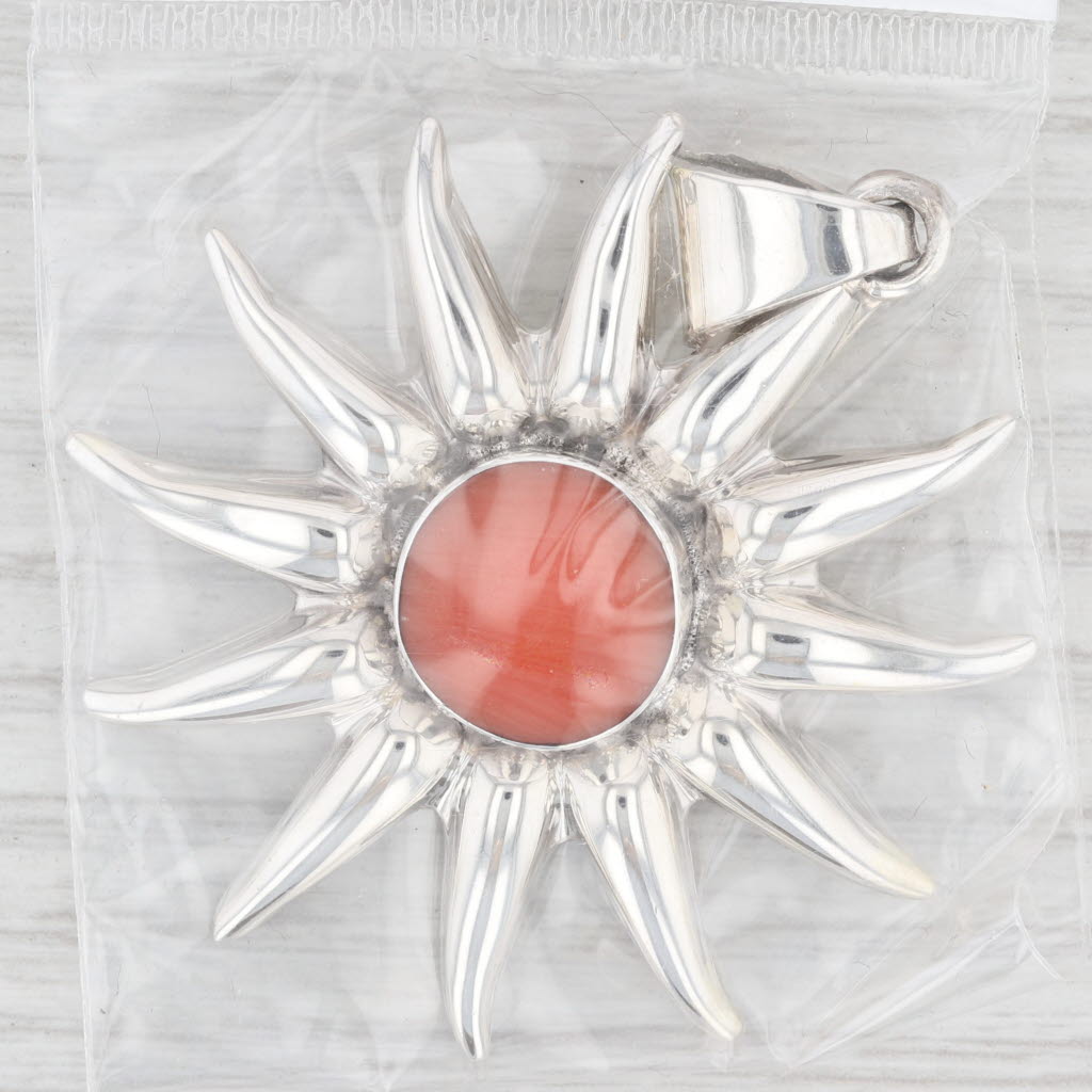 Light Gray New Flower Pendant Sterling Silver Celestial Sun Statement Red Resin