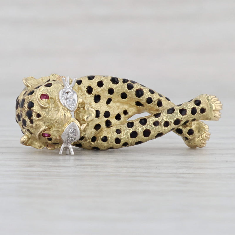 Gray Leopard Statement Pendant 18k Yellow Gold Ruby Diamond Animal Jewelry