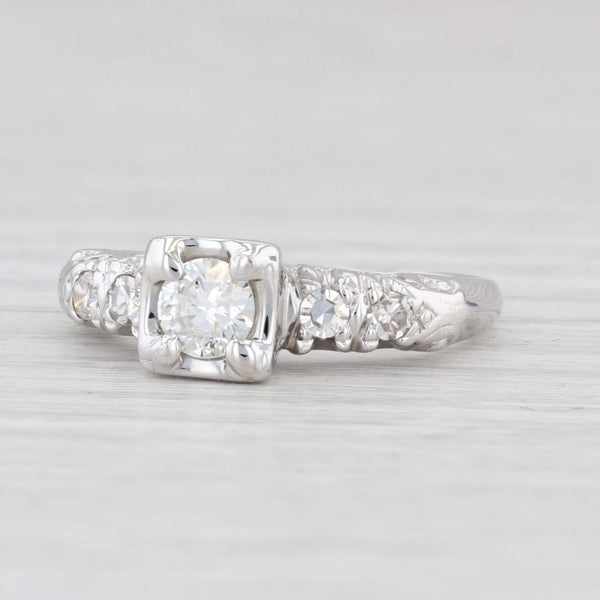 Light Gray Vintage 0.47ctw Round Diamond Engagement Ring 14k White Gold Size 6.75