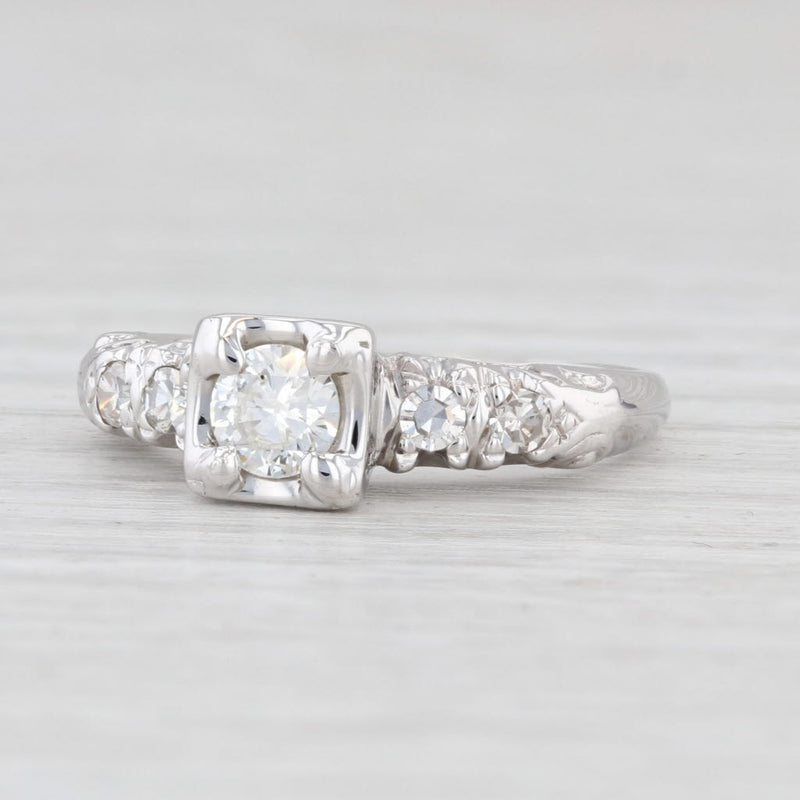 Light Gray Vintage 0.47ctw Round Diamond Engagement Ring 14k White Gold Size 6.75