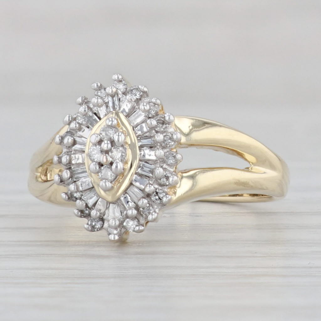 Light Gray 0.20ctw Diamond Marquise Halo Ring 10k Yellow Gold Size 7 Engagement