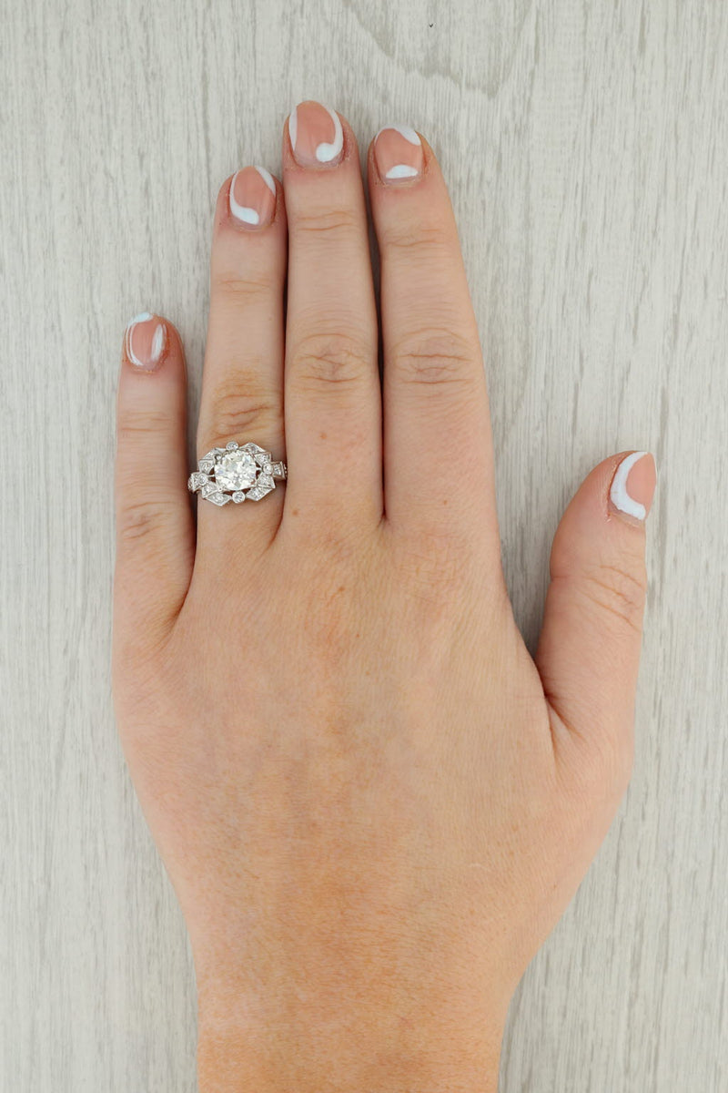 Gray Art Deco 1.74ctw Diamond Engagement Ring 900 Platinum Size 5.25 GIA Old European