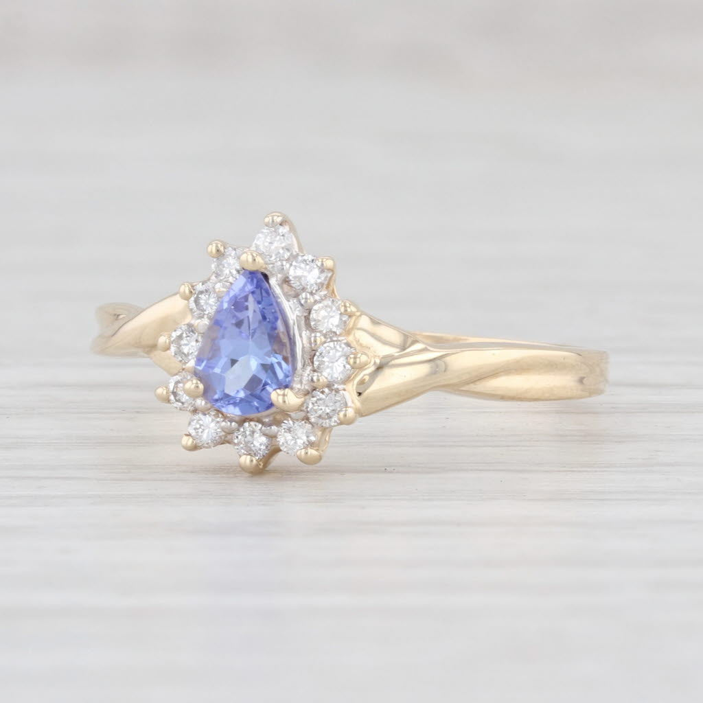 Light Gray 0.69ctw Tanzanite Diamond Halo Ring 14k Yellow Gold Sz 10.25 Engagement Teardrop