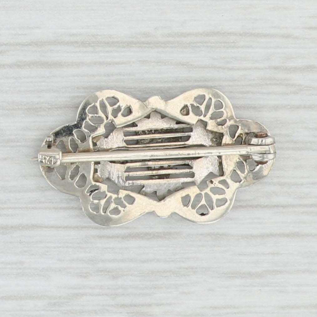 Light Gray Vintage Order Eastern Star Filigree Pin 14k White Gold Enamel Masonic Women's