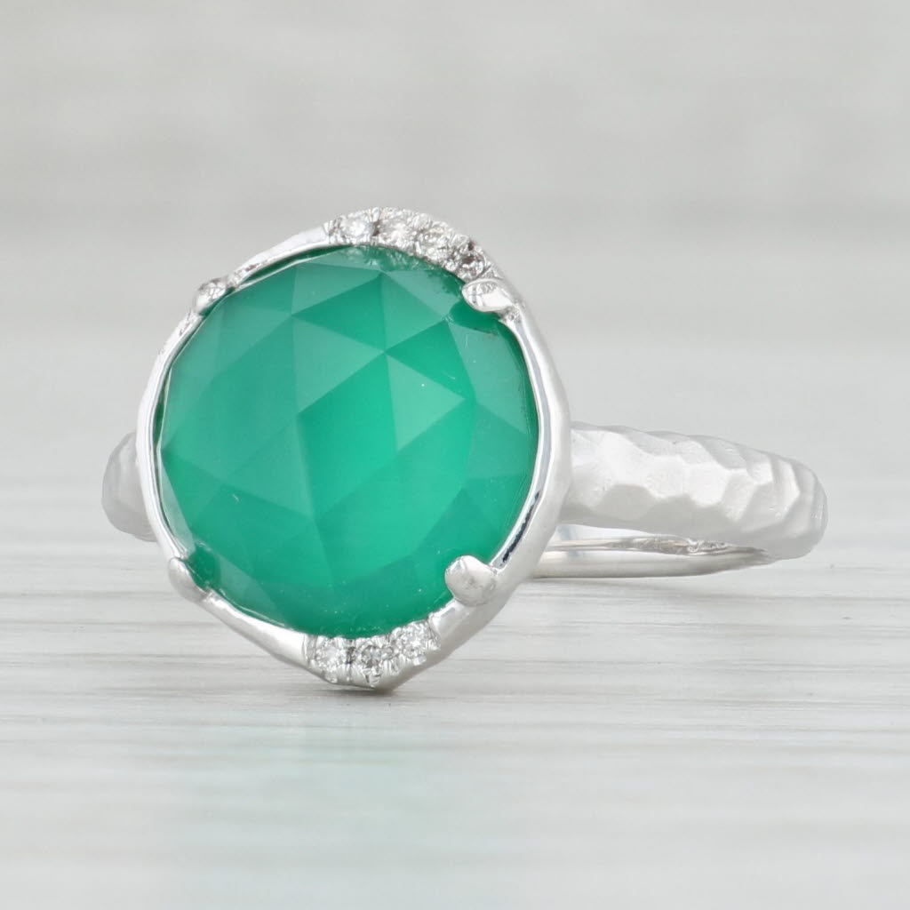 Light Gray Gabriel & Co Green Chalcedony Solitaire Ring Hammered Sterling Silver Size 7