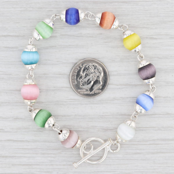 Light Gray New Glass Bead Bracelet 7.75" Sterling Silver Multi Color Statement Toggle Clasp