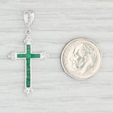 Light Gray 0.42ctw Emerald Diamond Cross Pendant 14k White Gold May Birthstone