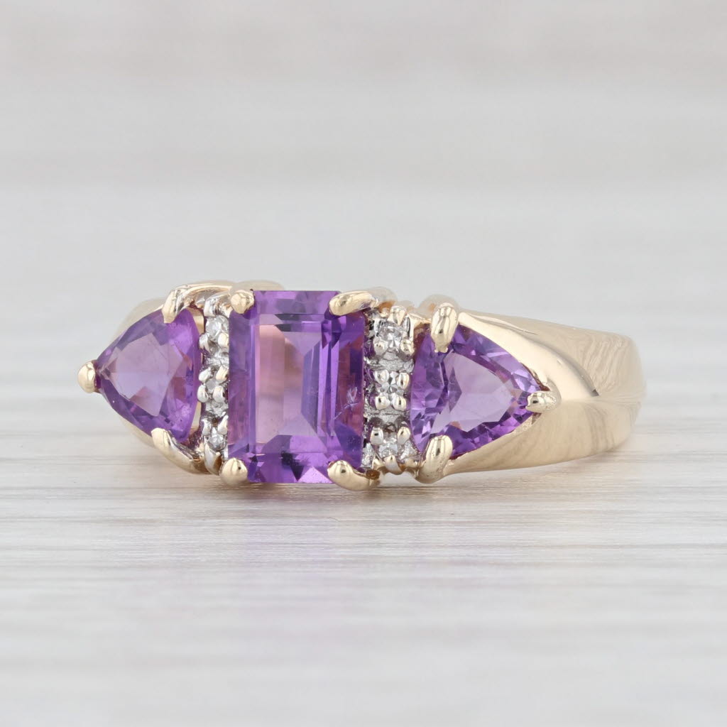 Light Gray 1.82ctw Amethyst Diamond Ring 10k Yellow Gold 3-Stone Size 7