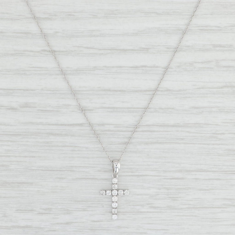 New 0.20ctw Diamond Cross Pendant Necklace 14k White Gold 18" Rope Chain
