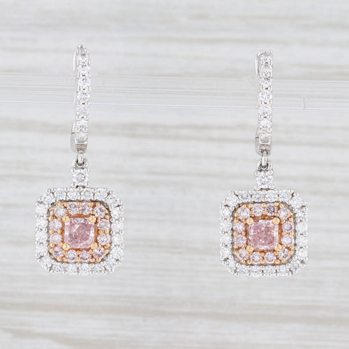 Light Gray Luca 1.66ctw Pink Diamond Halo Dangle Huggie Hoop Earrings 18k Gold Carte Blu