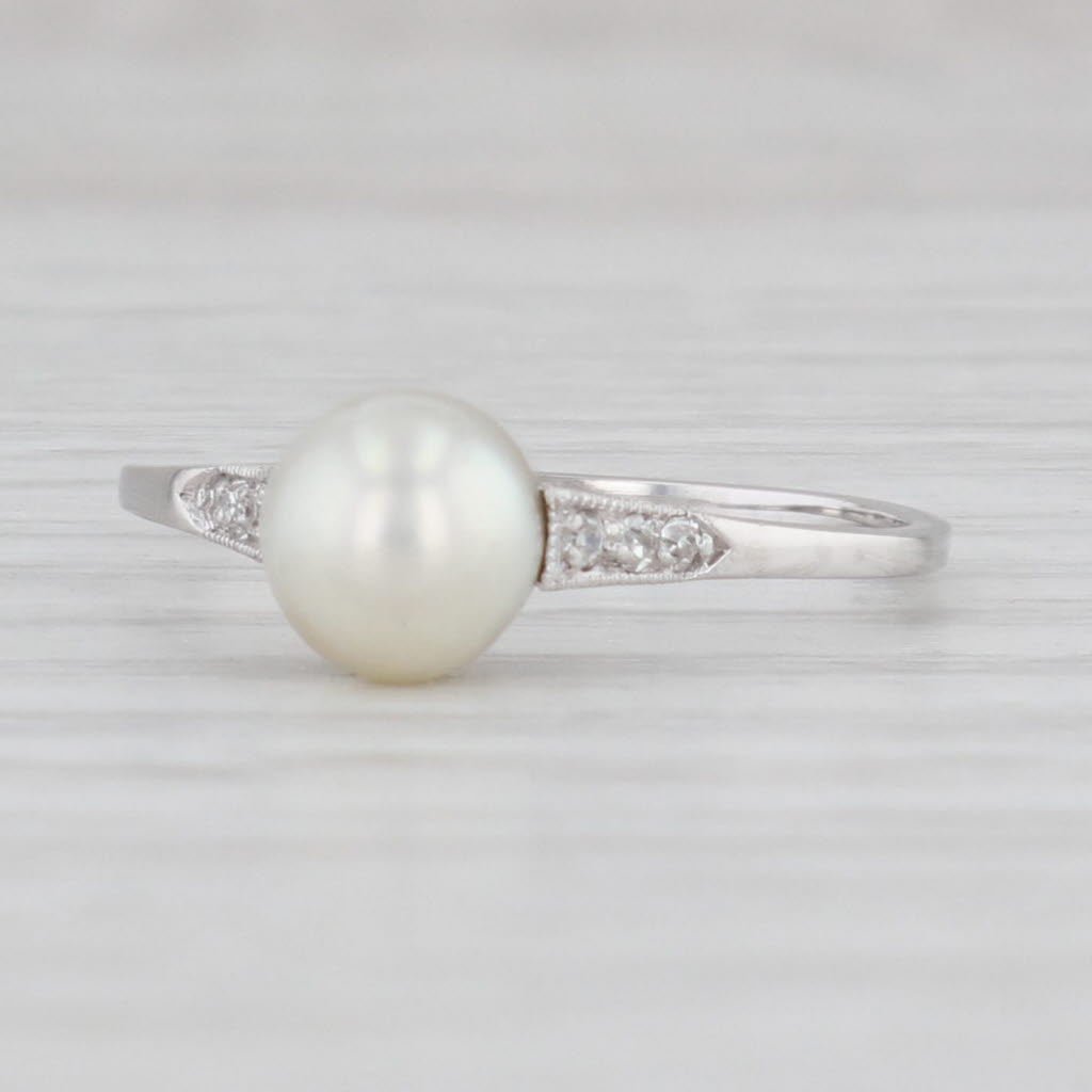 Light Gray Antique Saltwater Cultured Pearl Diamond Ring Platinum Size 7.25-7.5 Engagement