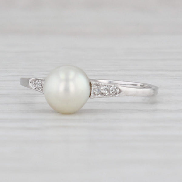 Light Gray Antique Saltwater Cultured Pearl Diamond Ring Platinum Size 7.25-7.5 Engagement