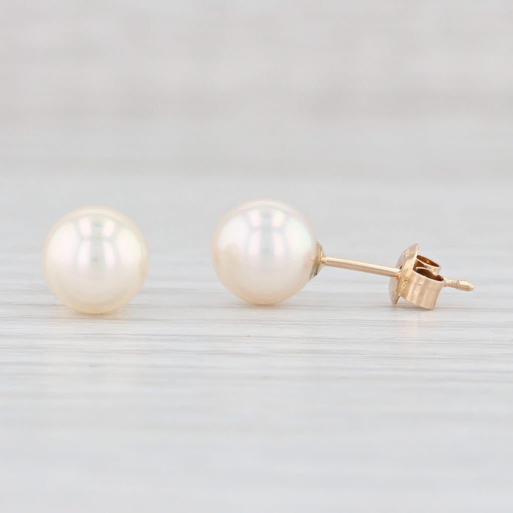 Light Gray Saltwater Cultured Pearl Stud Earrings 14k Yellow Gold June Birthstone