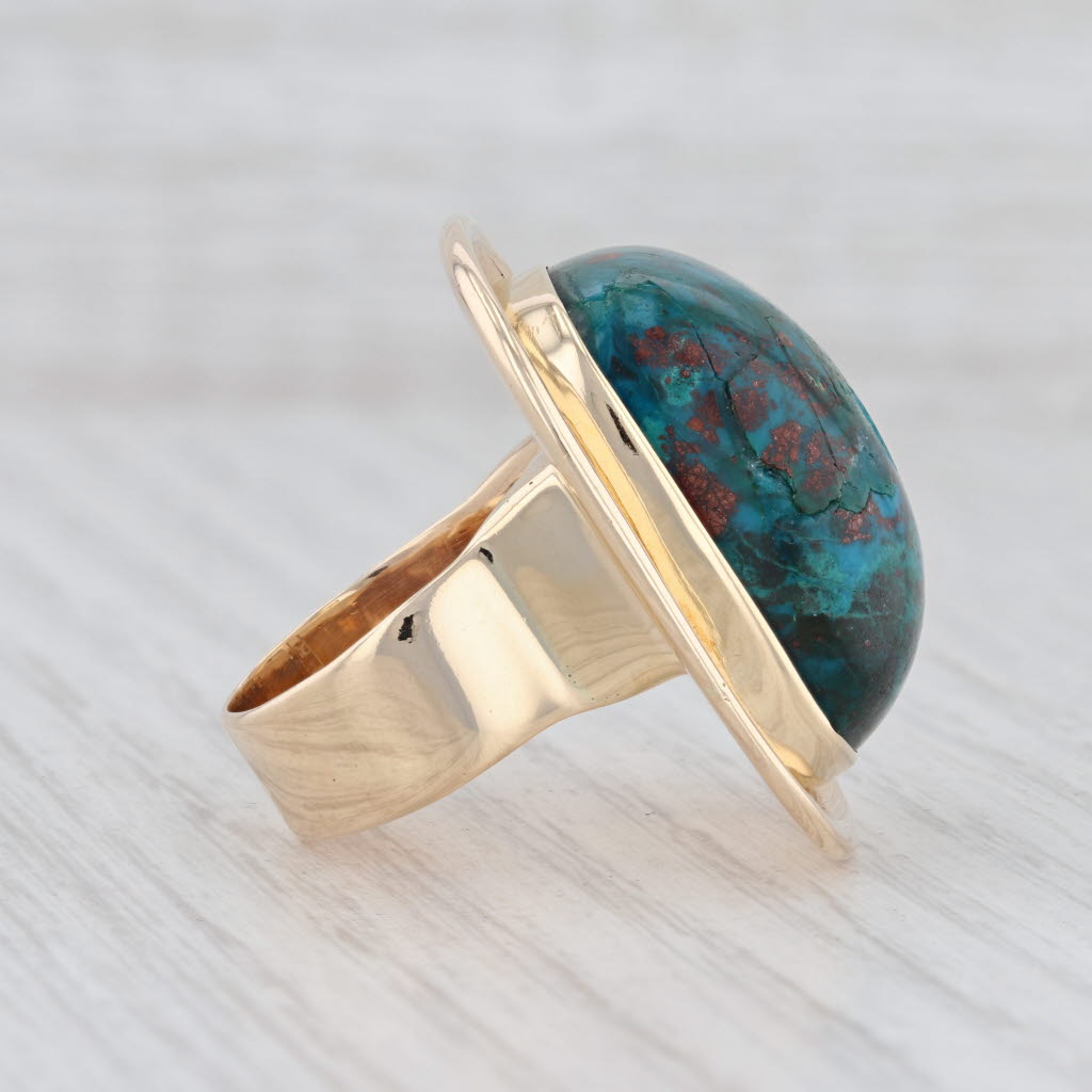 Light Gray Marbled Turquoise Statement Ring 14k Gold Size 6.5 Native American Chrysocolla