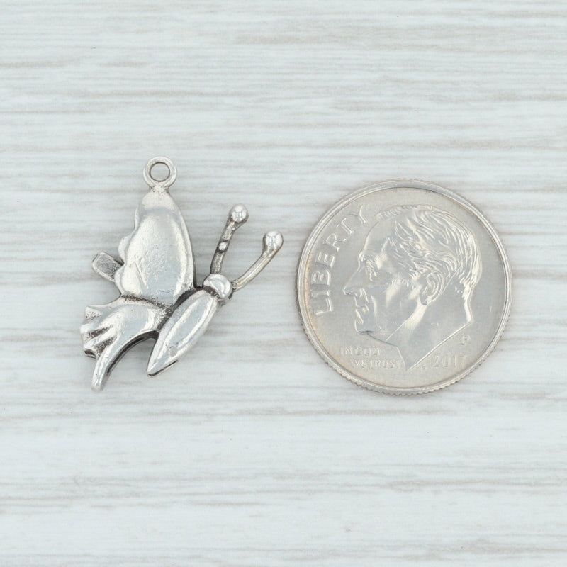 Light Gray Butterfly Charm Sterling Silver 925 Insect Jewelry