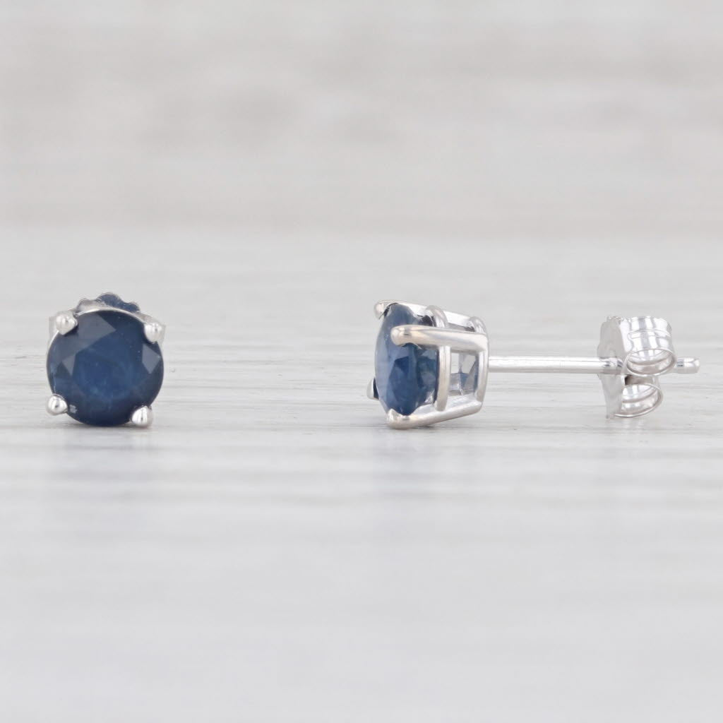 Light Gray 1ctw Blue Sapphire Stud Earrings 14k White Gold September Birthstone Solitaire