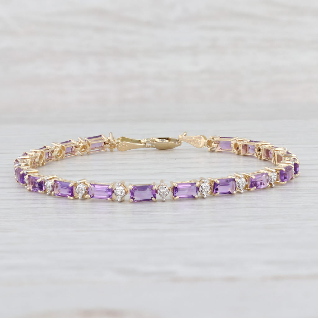 Light Gray New 5.55ctw Amethyst Diamond Tennis Bracelet 14k Gold 7" 4mm February Birthstone