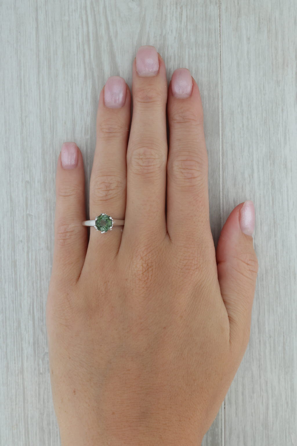 Dark Gray 1.46ctw Round Green Tourmaline Solitaire Ring 14k White Gold Sz 7.25 Engagement