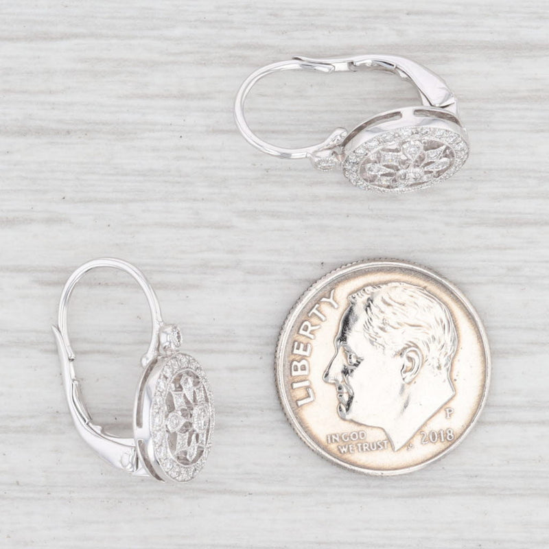 New 0.35ctw Diamond Flower Drop Earrings 14k White Gold Pierced Leverbacks