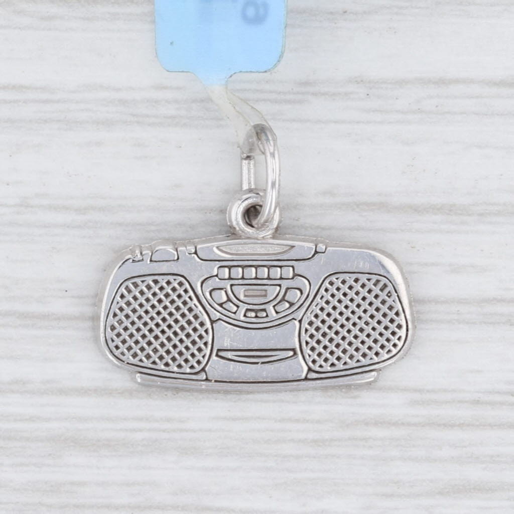 Light Gray New Boom Box Charm Sterling Silver Radio Old Style Pendant