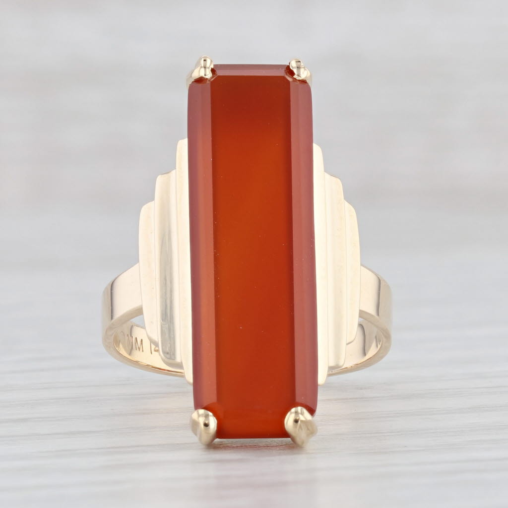 Light Gray Orange Sard Chalcedony Ring 14k Yellow Gold Size 7.5