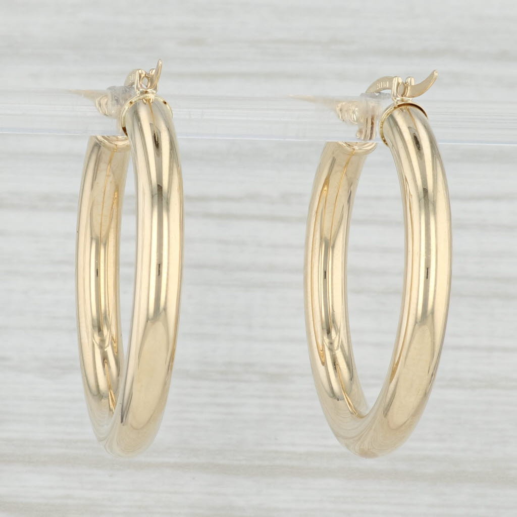 Light Gray New Round Hoop Earrings 14k Yellow Gold 4 x 32mm Pierced Hoops