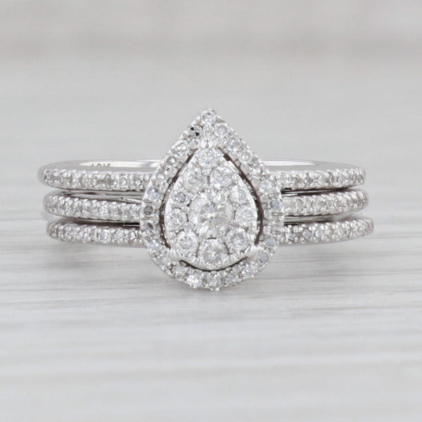 Gray 0.33ctw Diamond Teardrop Halo Engagement Ring Wedding Band Bridal Set 10k Gold