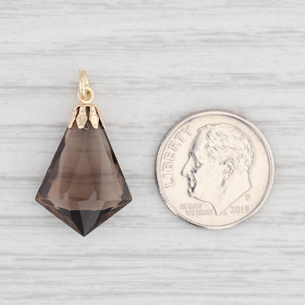 Light Gray 6.50ct Smoky Quartz Drop Pendant 14k Yellow Gold Charm