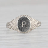 Vintage Engraved Letter "P" Signet Baby Ring 14k White Gold Small Size