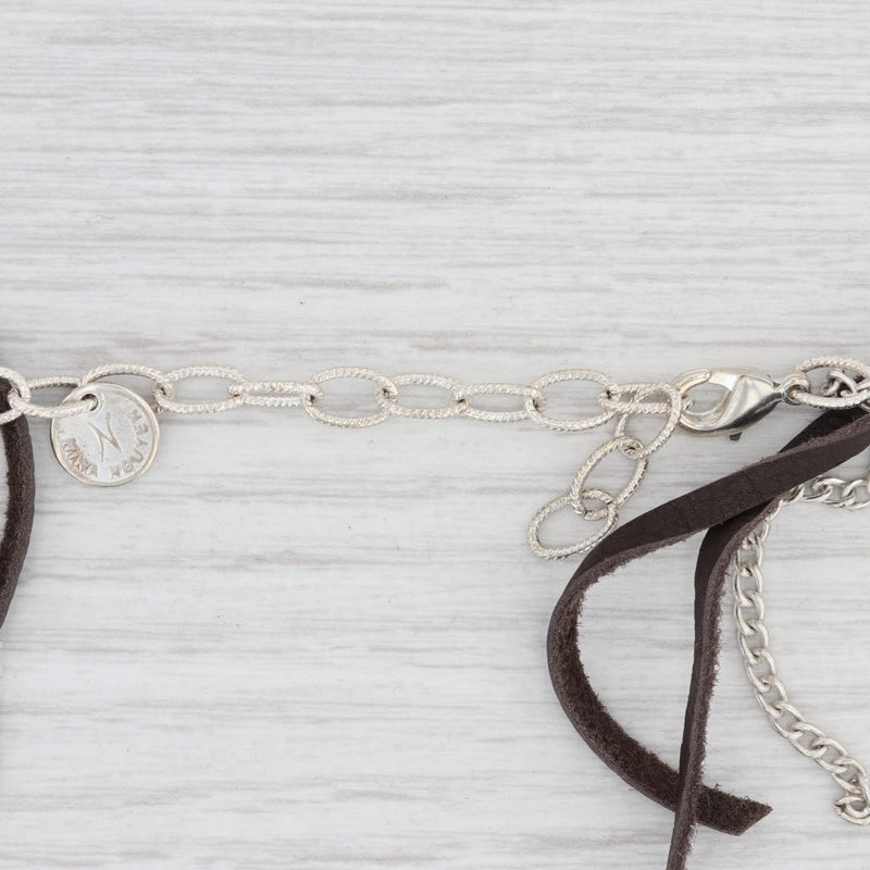 New Nina Nguyen Cordelia Necklace Druzy Quartz Woven Dark Brown Leather Tags