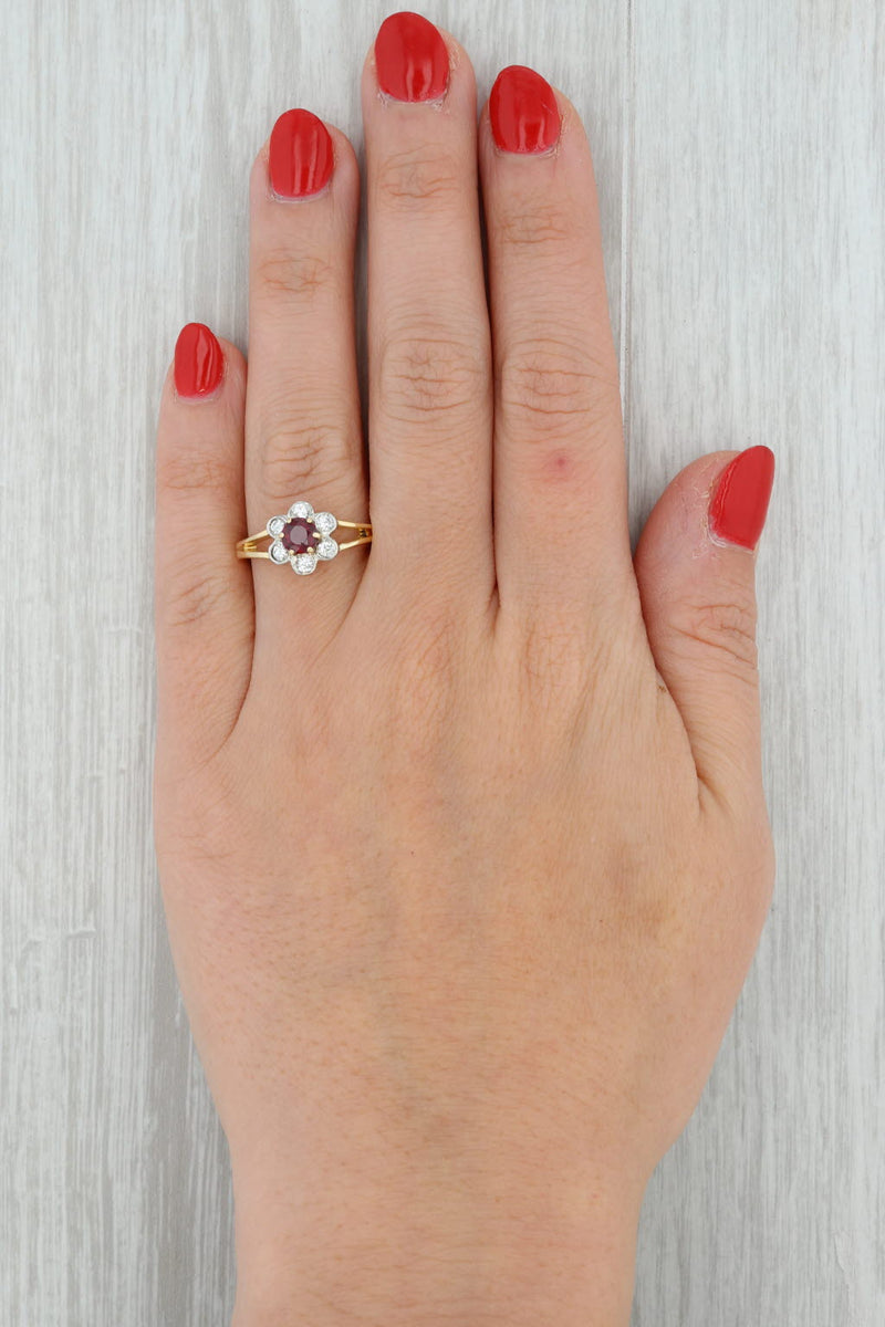 Tan 0.60ctw Ruby Diamond Halo Flower Ring 14k Gold Size 7 Engagement