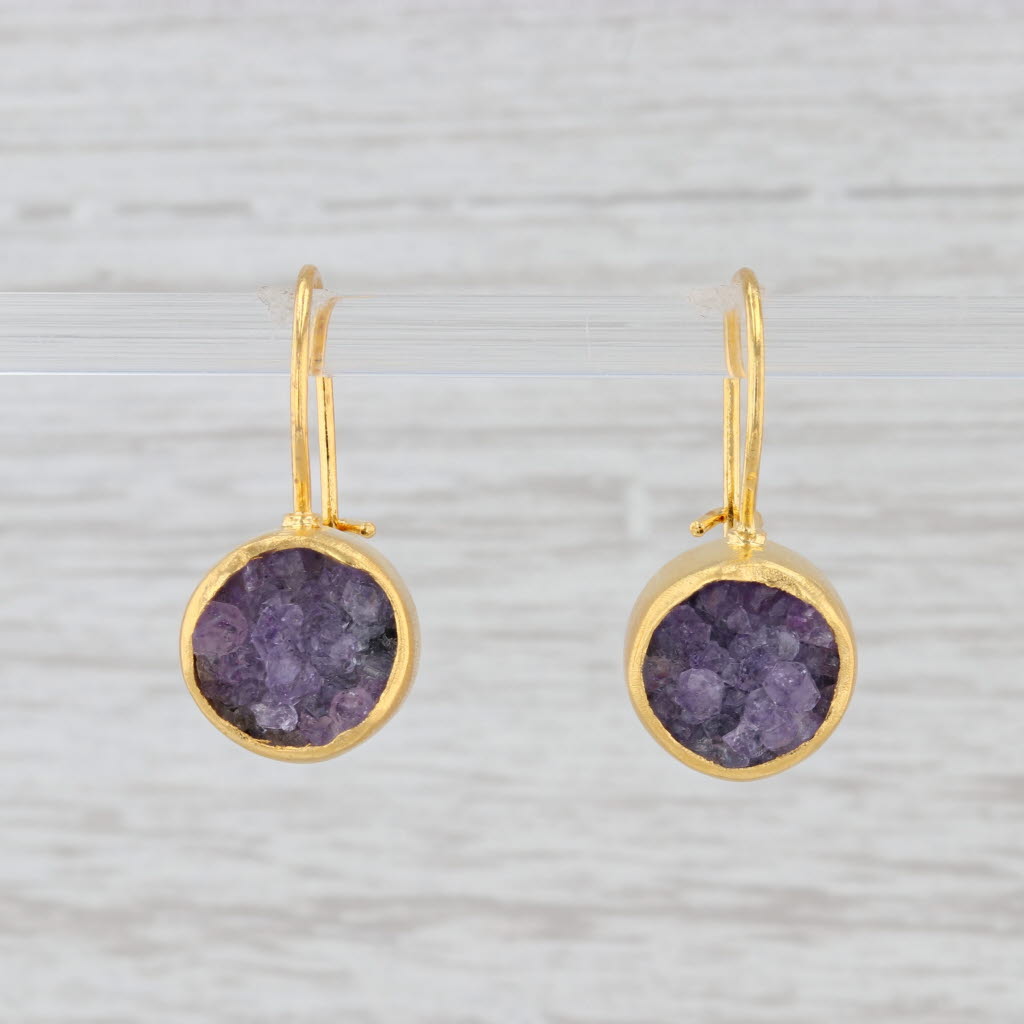 Light Gray New Nina Nguyen Amethyst Druzy Drop Earrings Sterling Silver 22k Gold Vermeil