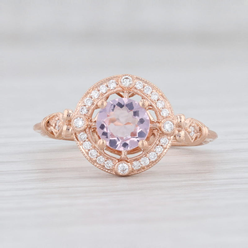 Light Gray New Beverley K Pink Morganite Diamond Halo Engagement Ring 14k Rose Gold SZ 6.5