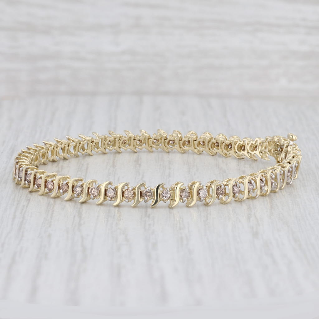 Light Gray 2.25ctw Champagne Brown Tennis Bracelet 10k Yellow Gold 7" 5mm