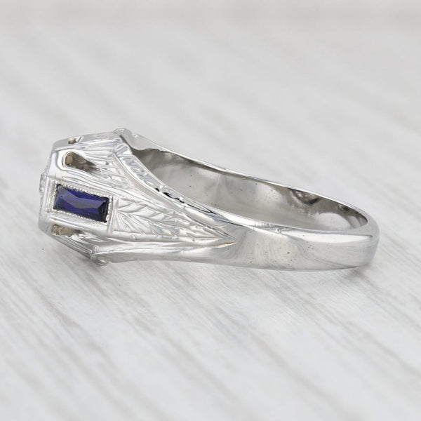 Light Gray Art Deco Diamond Lab Created Sapphire Ring 18k White Gold Engagement Size 9.25