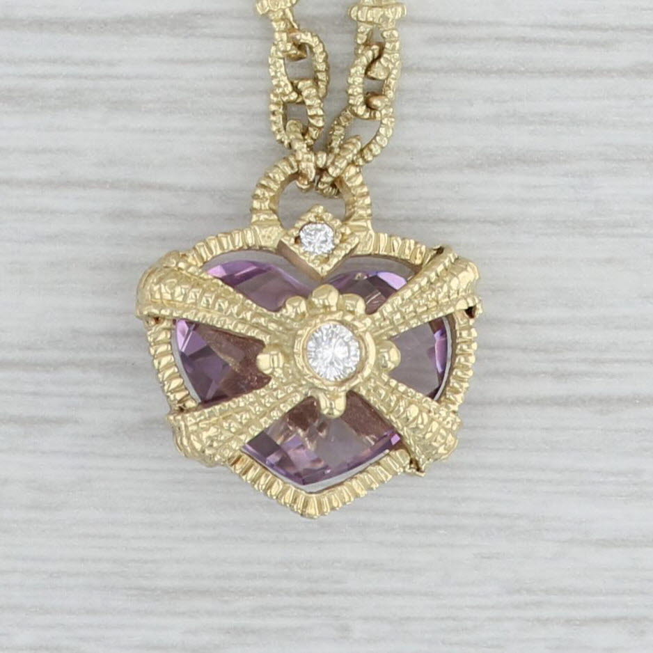 Light Gray Judith Ripka 2.47ctw Diamond Amethyst Heart Pendant Necklace 18k Yellow Gold 16"