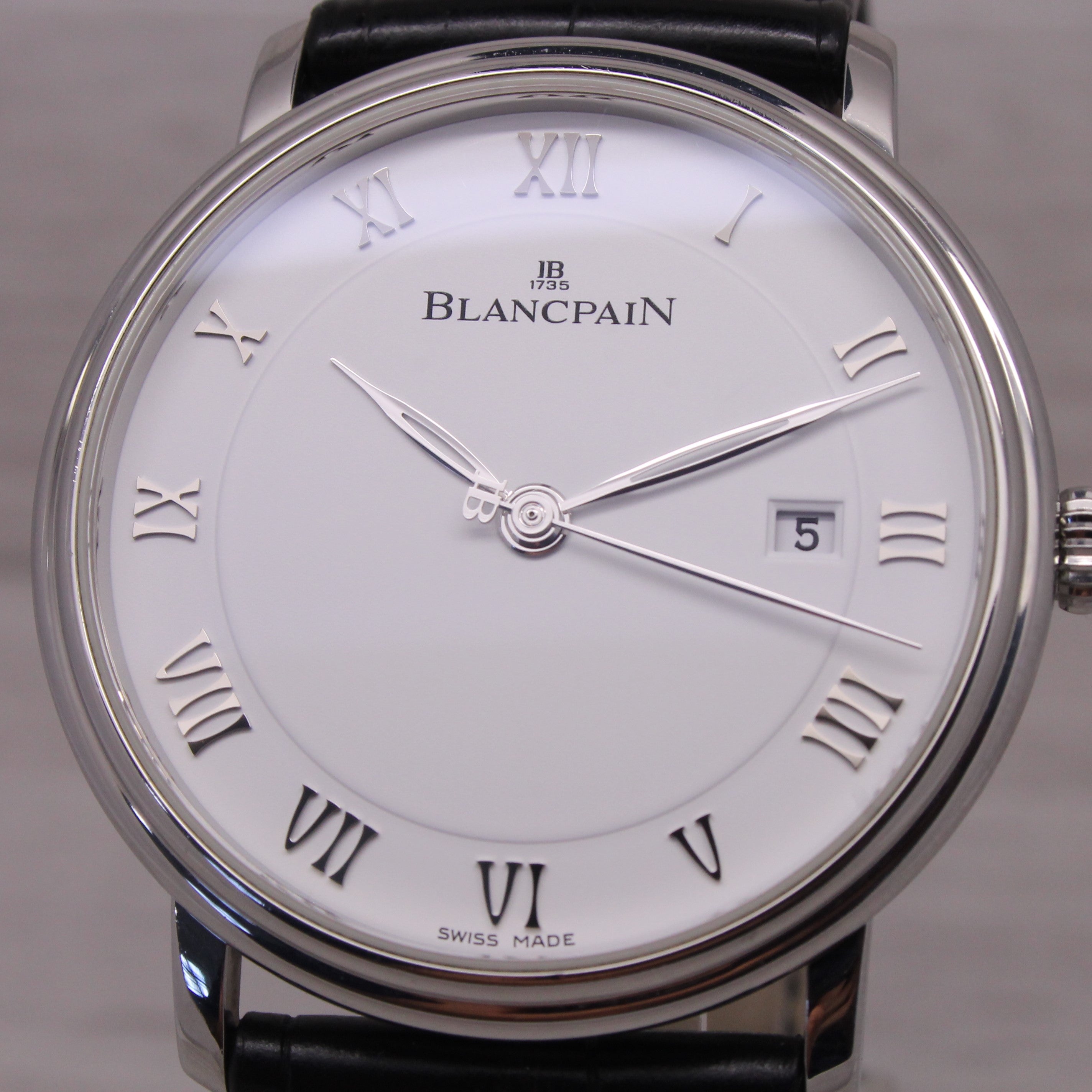 Dark Gray Blancpain Villeret Mens 40mm Steel Automatic Dress Watch Original Strap c.1151