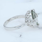 5ct Round Green Quartz Ring Sterling Silver Diamond Accented Flowers Size 7