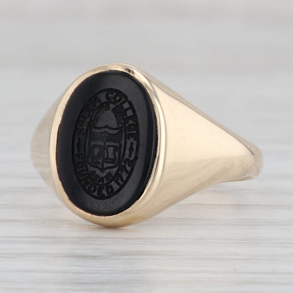 Light Gray Salem College Onyx Signet Ring 10k Yellow Gold Size 7 School Keepsake