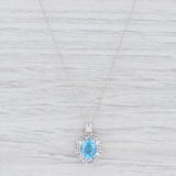 New Blue Topaz Synthetic Sapphire Halo Pendant Necklace 10k White Gold 18"