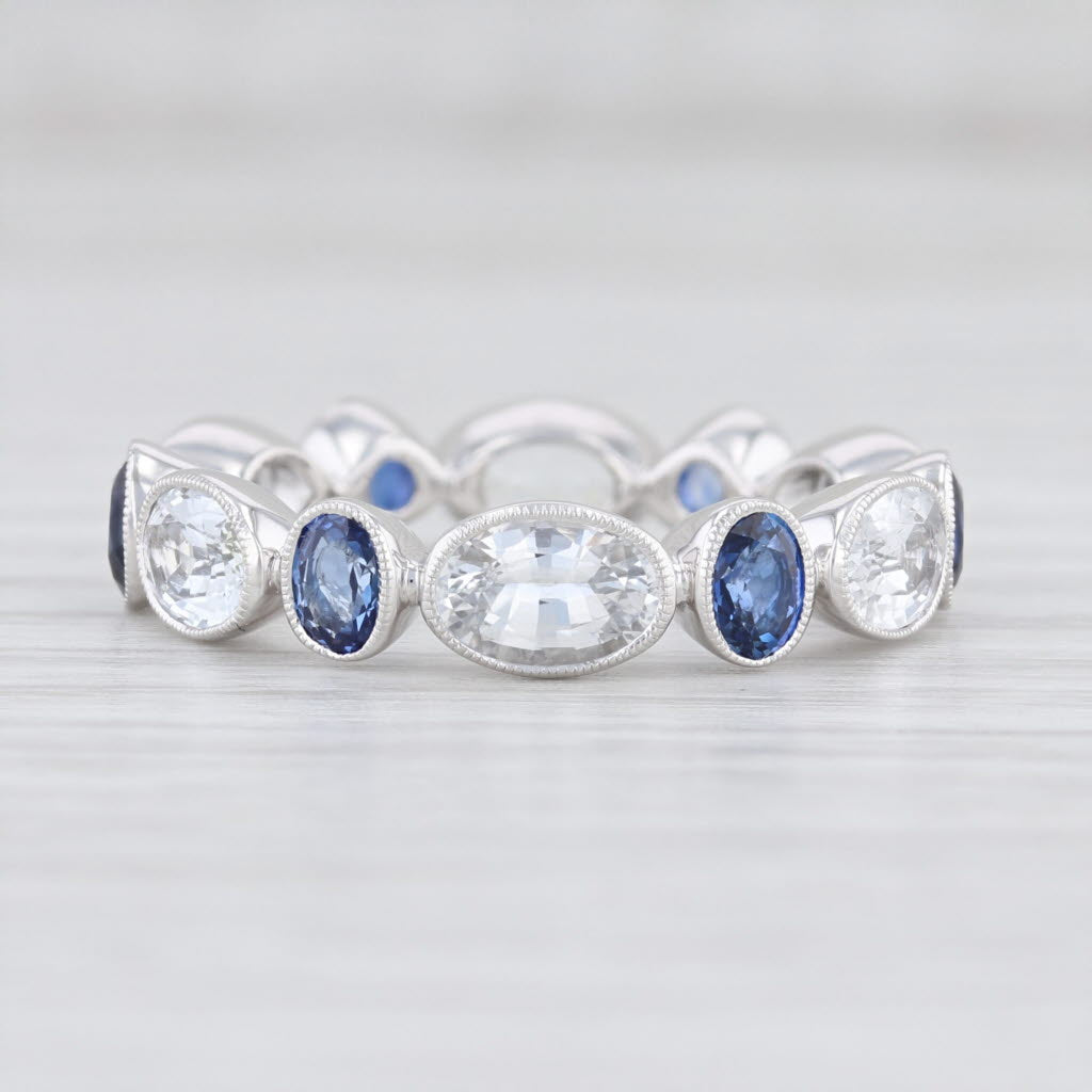 Light Gray New Beverley K Blue White Sapphire Eternity Band 14k White Gold Stackable Ring