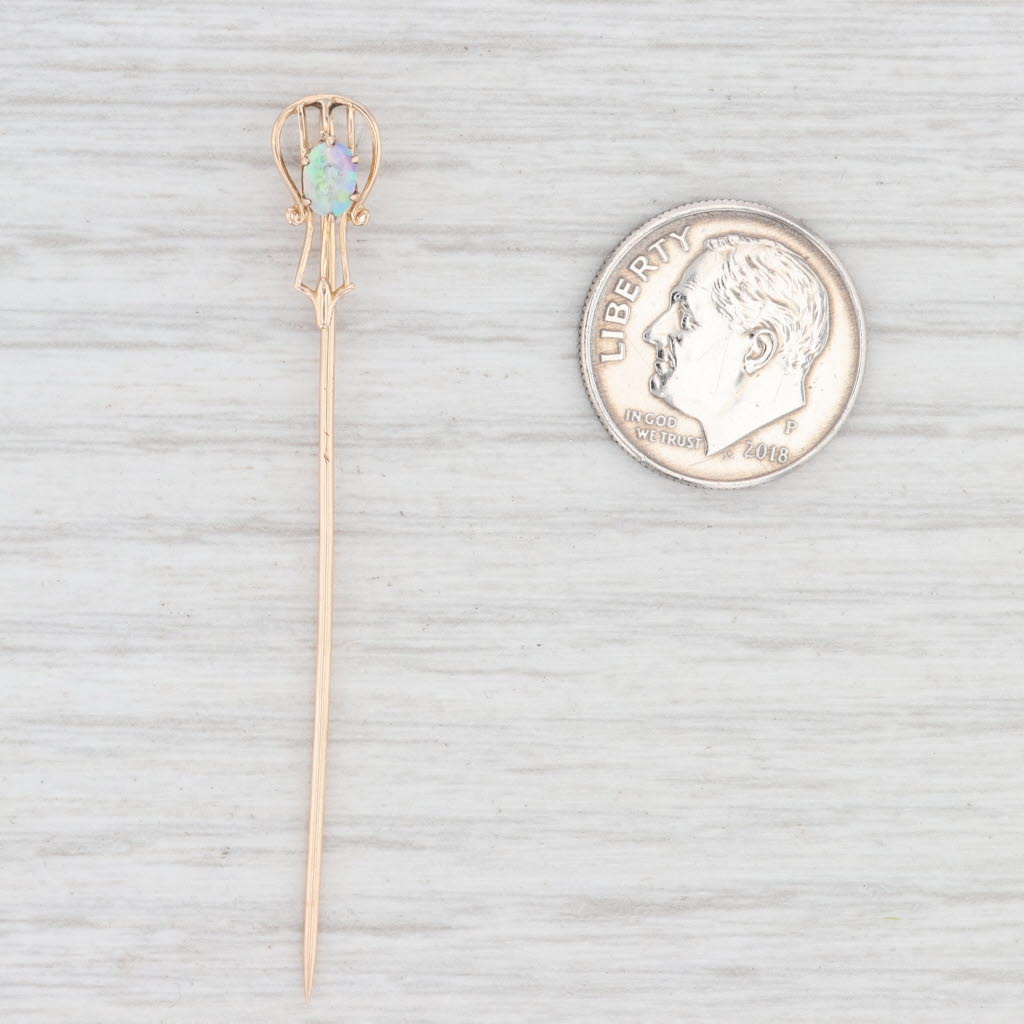 Light Gray Vintage Ostby Barton Opal Stickpin 10k Yellow Gold Solitaire October Birthstone