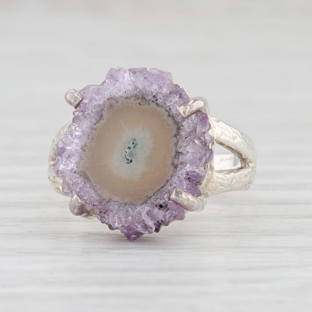 Light Gray New Nina Nguyen Amethyst Geode Ring Sterling Silver Size 7.5 Statement