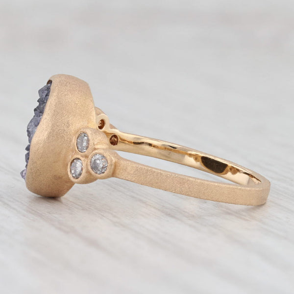 Light Gray New Nina Nguyen Druzy Amethyst Diamond Chloe Ring Brushed 18k Gold Size 7.25