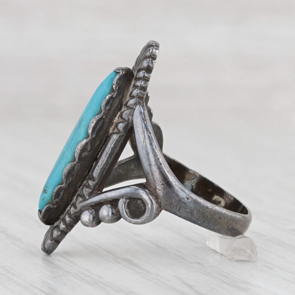 Light Gray Vintage Native American Turquoise Ring Sterling Silver Size 5 Bell Trading