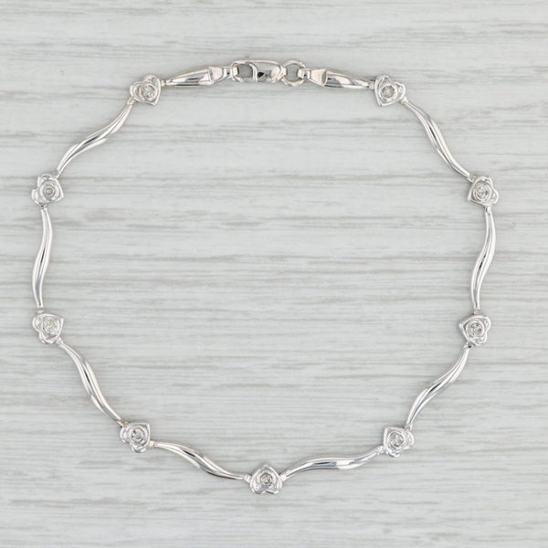 Light Gray 0.23ctw Diamond Heart Bar Link Bracelet 10k White Gold 7.5" 4.6mm