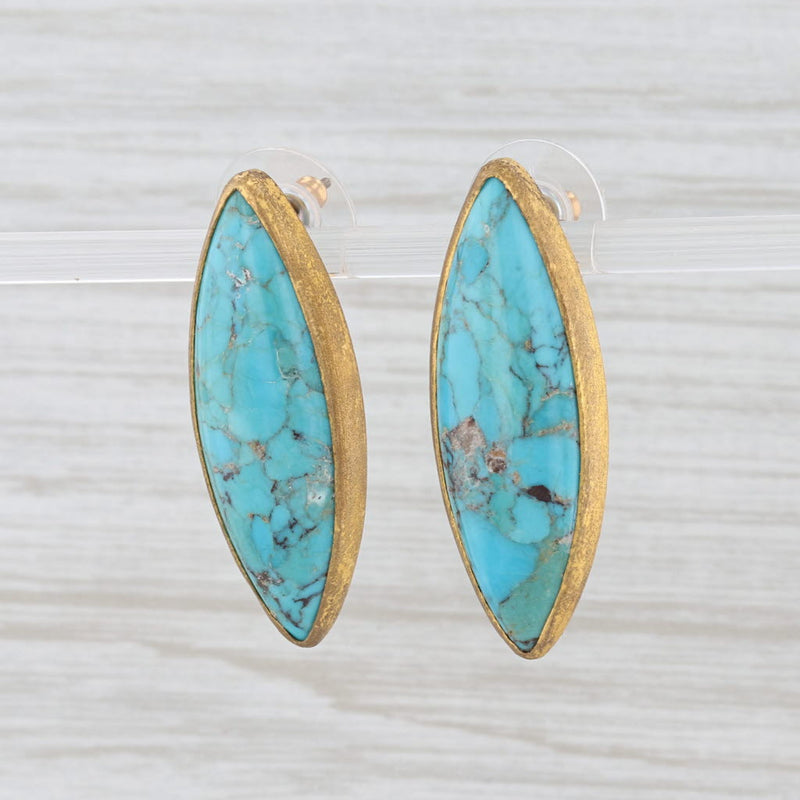 Light Gray New Nina Nguyen Marbled Turquoise Earrings Sterling 22k Vermeil Marquise Drop